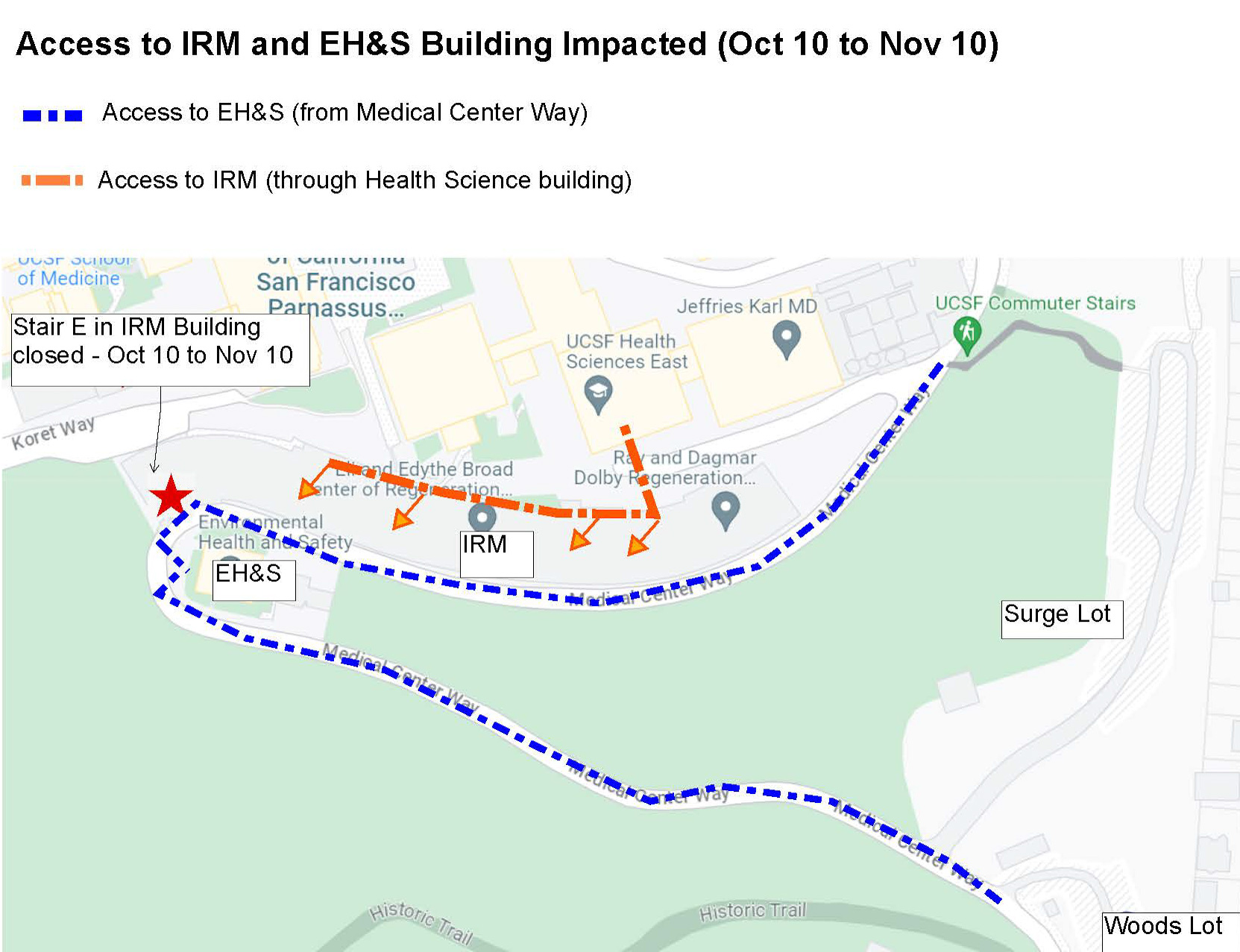 IRM Building pedestrian reroute for stair repairs