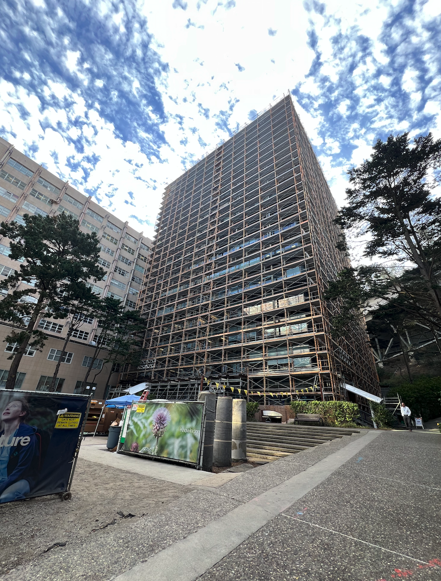 Health Sciences West Tower as it undergoes improvements in October 2024.