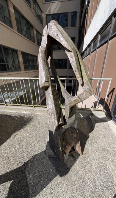 Wooden sculpture by Alvin Light, which was removed from the School of Nursing Building in May 2025.