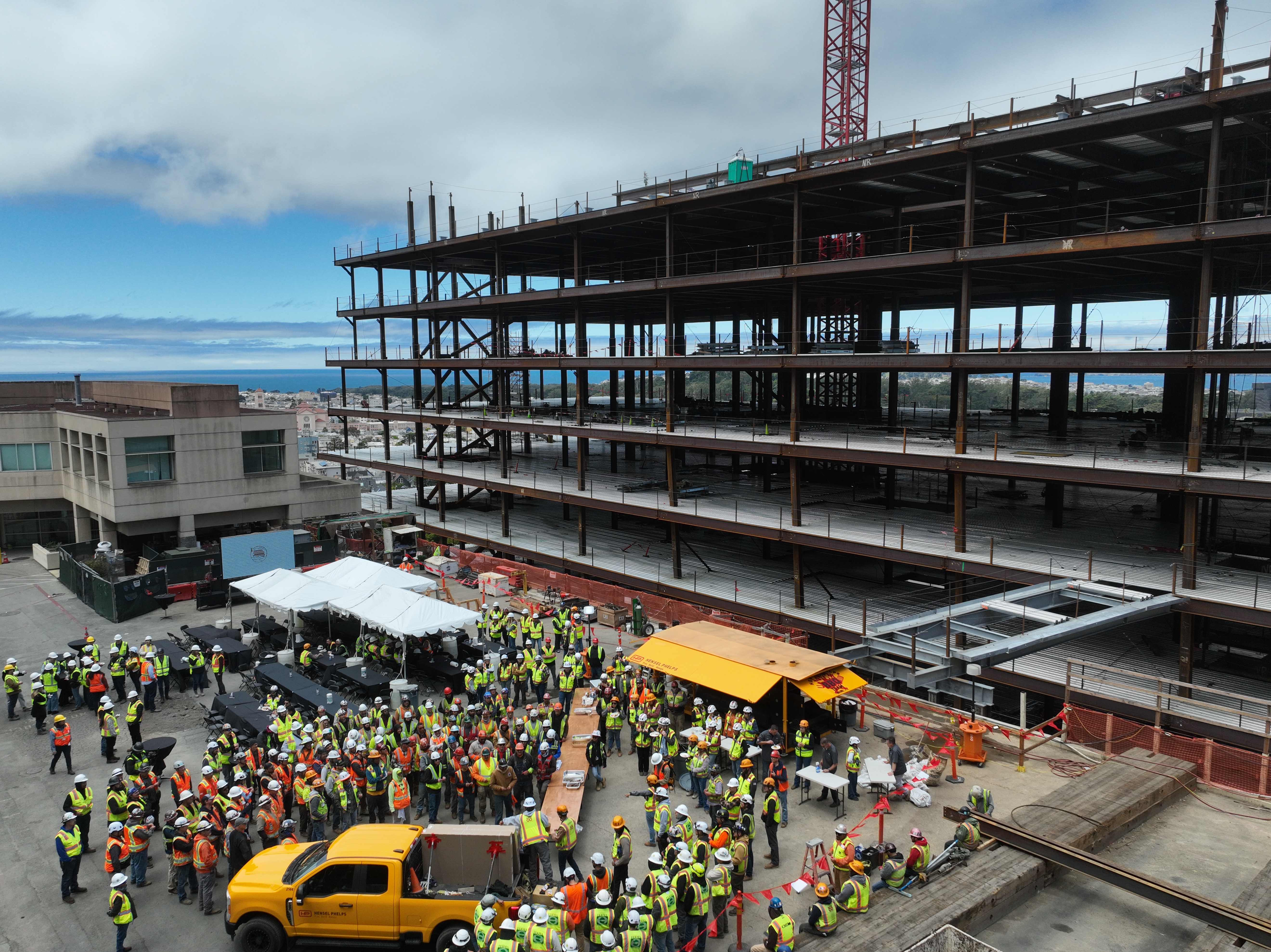 The Bakar Research and Academic Building construction team celebrated a milestone on July 16, 2025, with the structure reaching its maximum height.