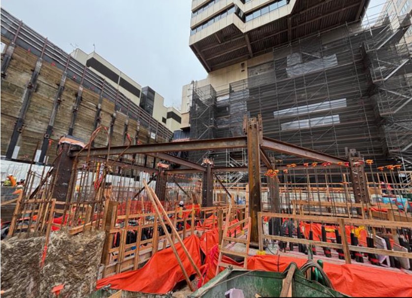 First placement of steel for the steel elevator pit on the Helen Diller Hospital site.