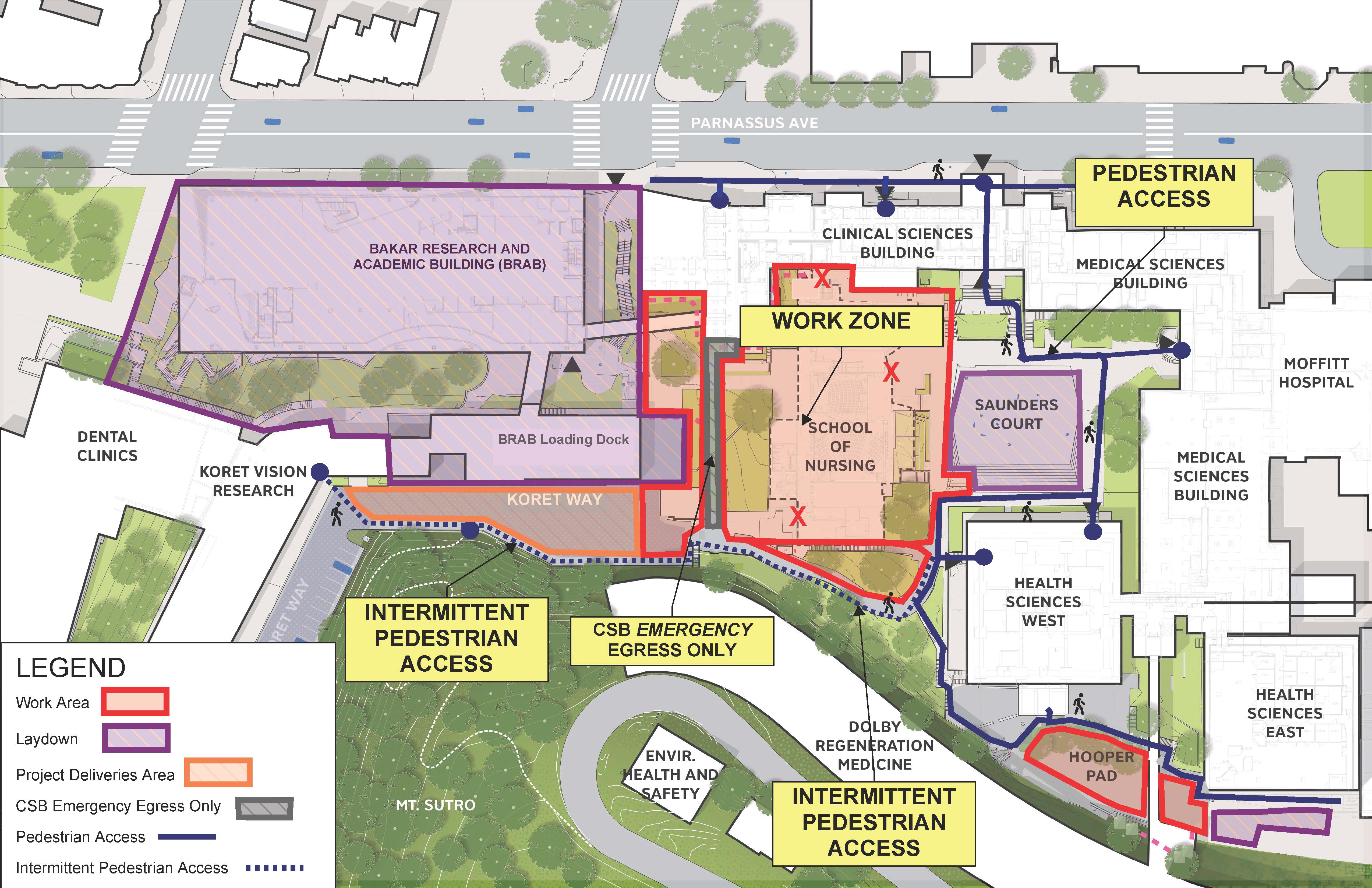 Site map for the Parnassus Central Campus Site Improvements project as of September 2025.