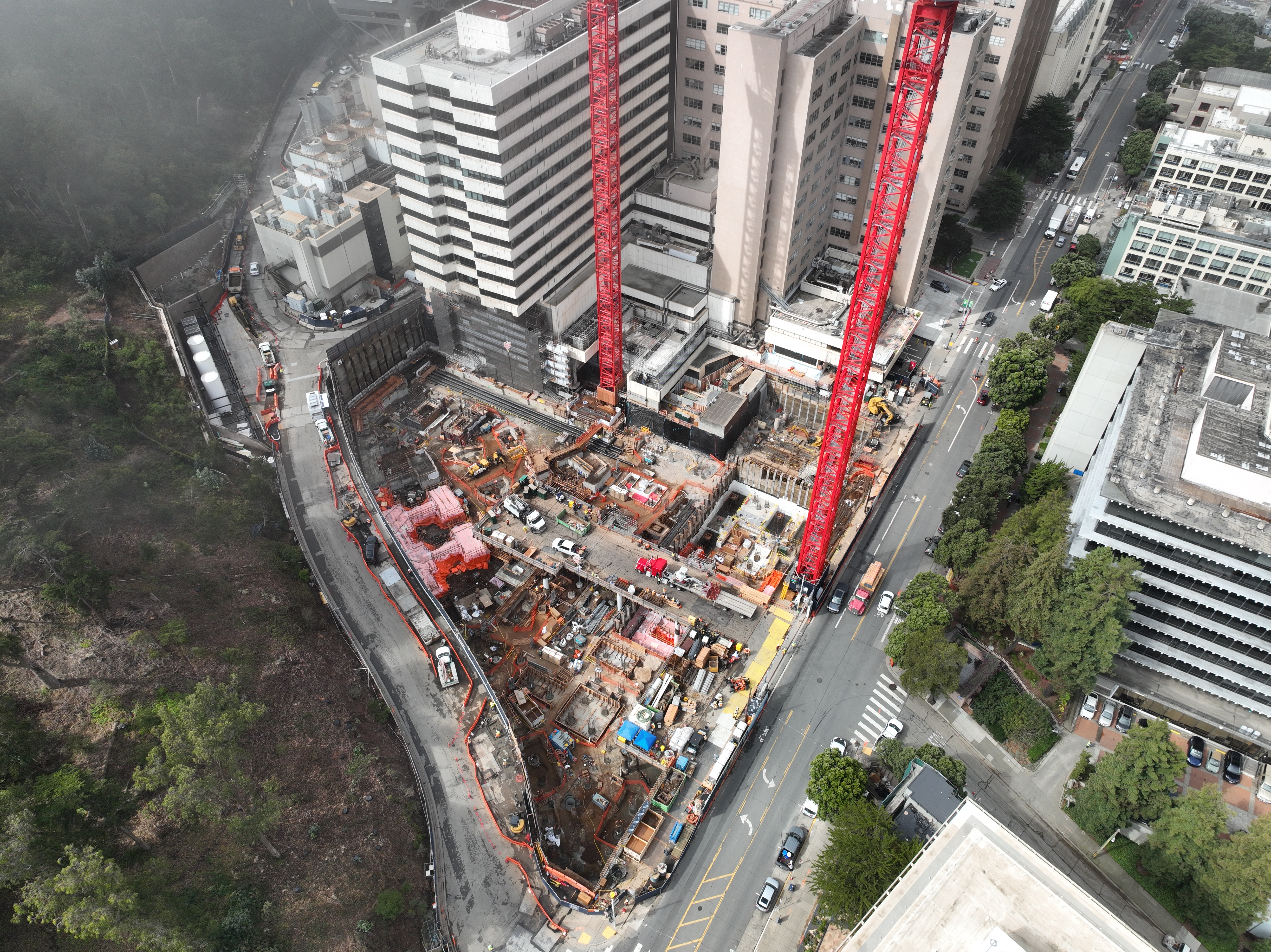 UCSF Health Helen Diller Hospital construction site at Parnassus Heights as of August 2025.